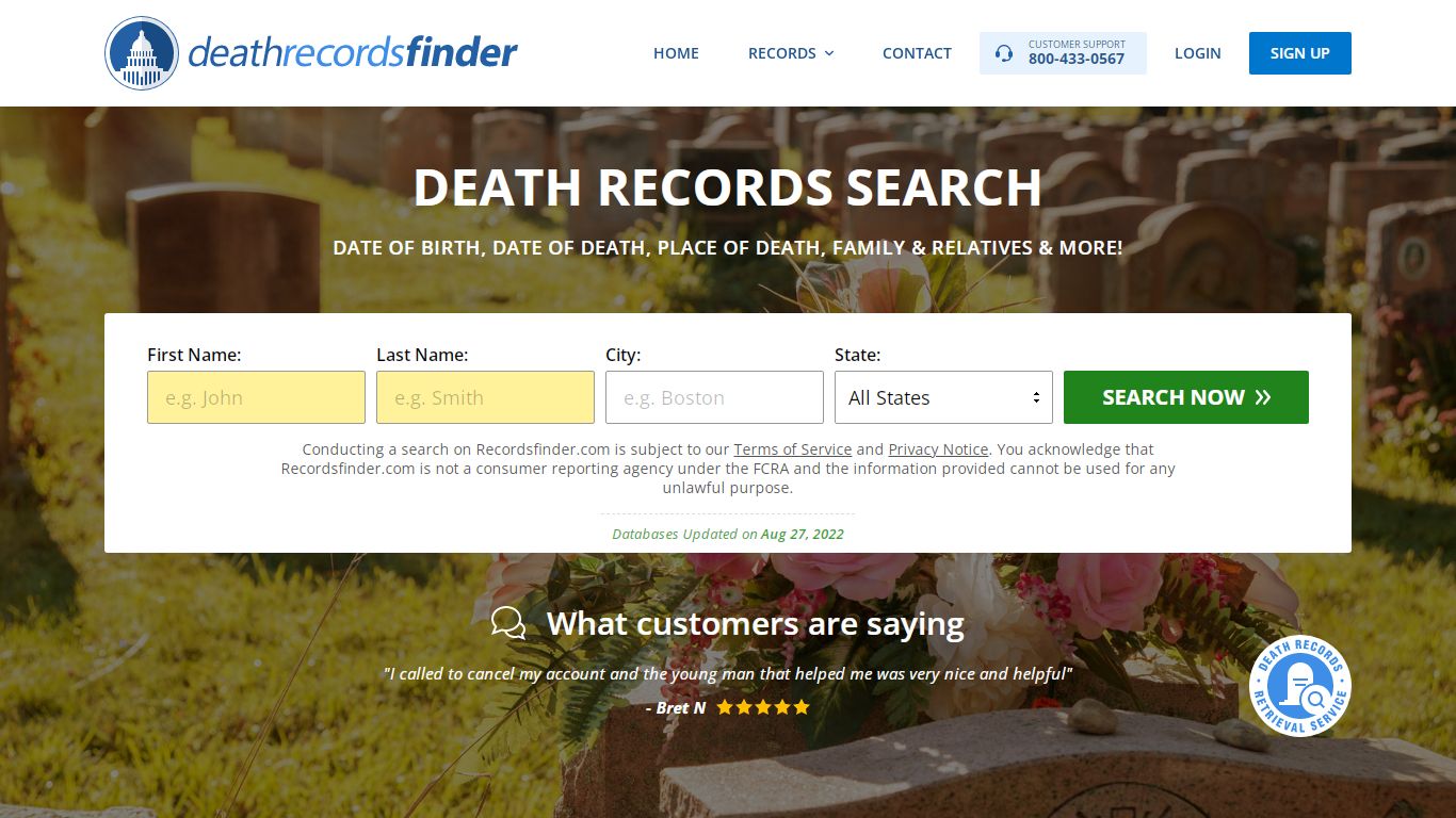 Death Records Search - Recordsfinder.com